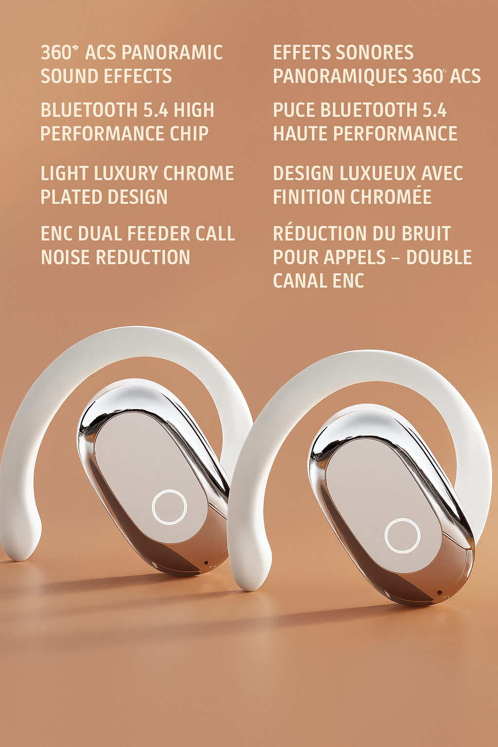 Écouteurs Ouverts Luxe Chromé – Son Panoramique 360° & Confort Total