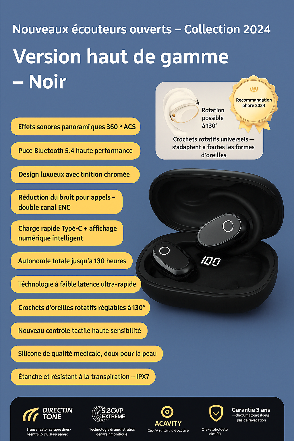 Écouteurs Ouverts Luxe Chromé – Son Panoramique 360° & Confort Total